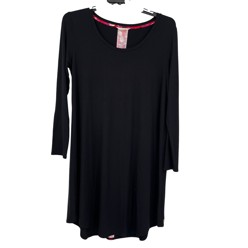 Matilda Jane Women Black Long Sleeve Tunic Dress Floral Back Contrast Scoop Neck